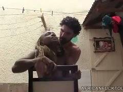 Hot shaped black chick and her tough white lover are passionately fucking.